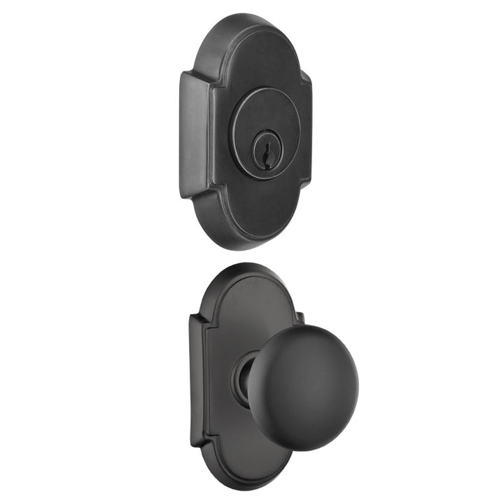 Arched Back Plate Entryway Set with Round Brass Knob (Several Finishes Available) EMTEK